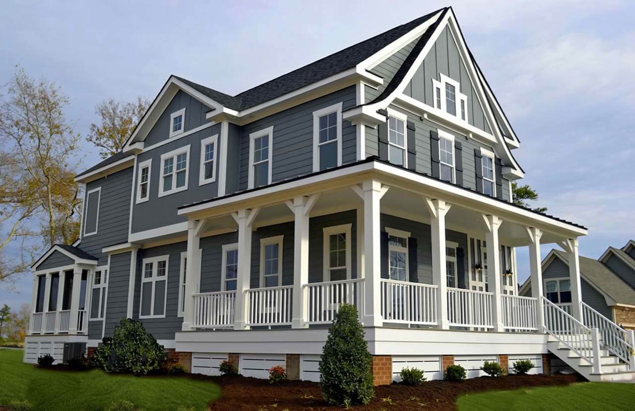 light grey house with white trim