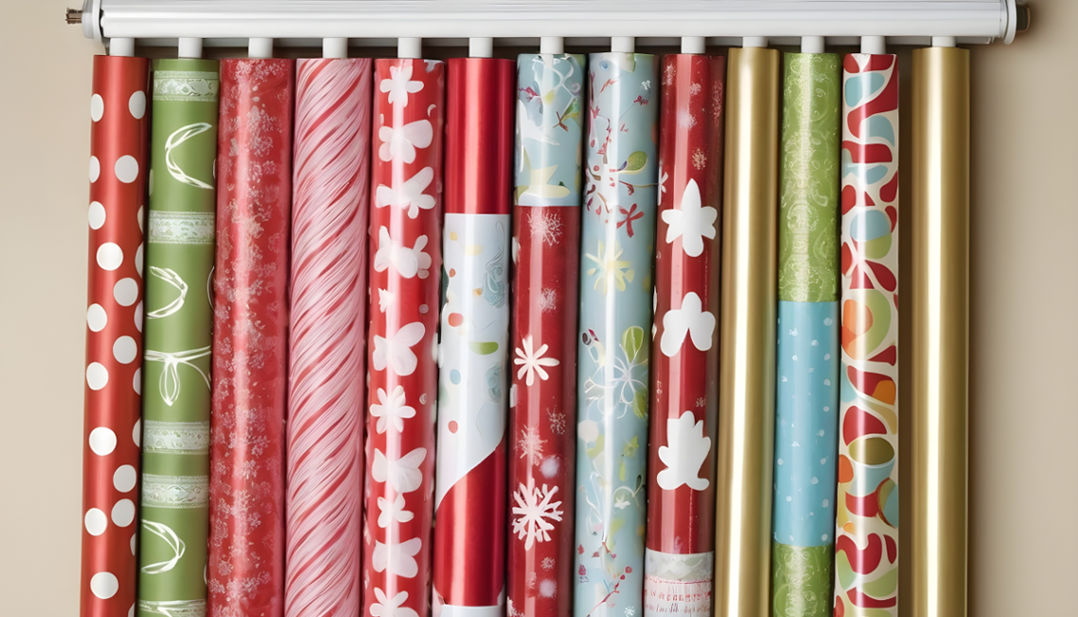Hang Ribbons and Wrapping Paper on Tension Rods