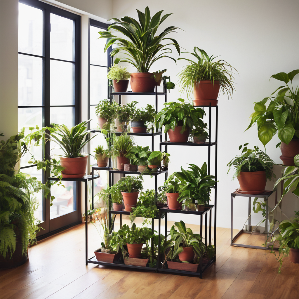 . Multi-level display: Create a dynamic and visually engaging display by using multi-level plant stands. This allows you to showcase multiple plants at varying heights, creating a layered and lush indoor garden.