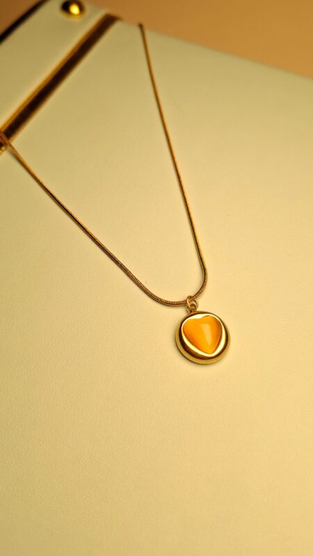 Pink Heart Charm Golden Necklace